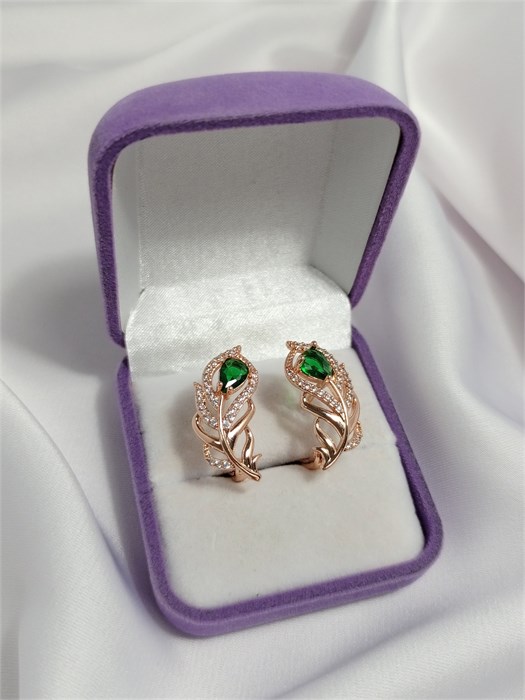 Серьги "Изумрудные перья" (А6) 19546 - фото 141757