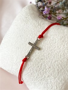 Красная нить "Крест" серебро (И3)